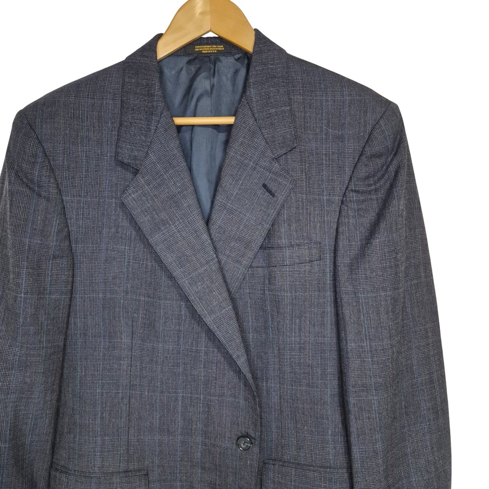 Evan-Picone Blazer Mens 40 Blue Glen Plaid Wool Two Button USA Made Sport Coat